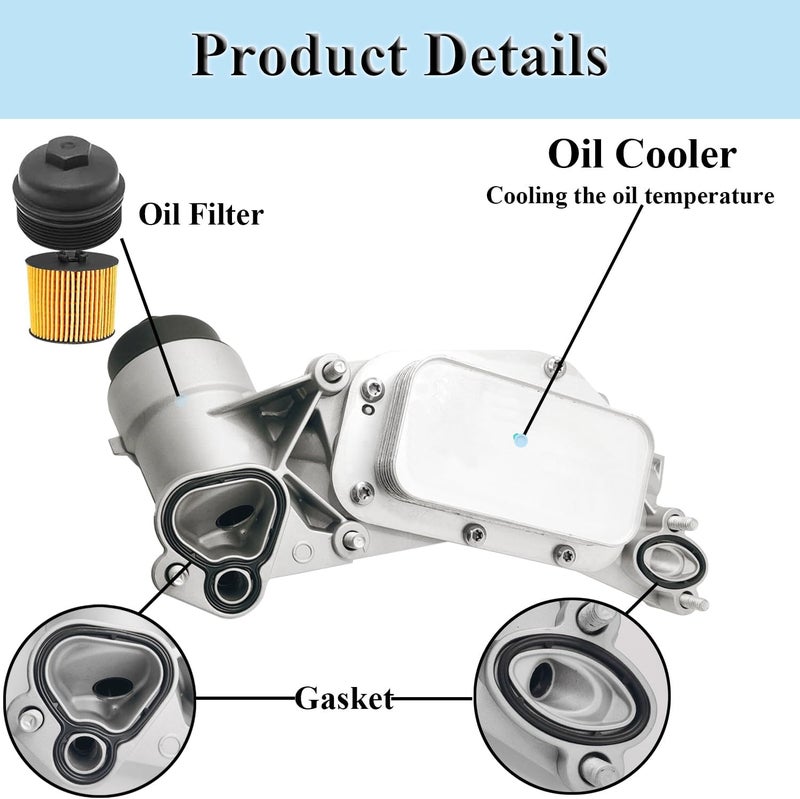TINJO 93186324 Aluminum Engine Oil Cooler Fit for Chevy Aveo 2009-2011 Cruze 2011-2016 Sonic 2012-2018 Trax 2013-2019, for Buick Cascada 2016-2019, Oil Filter Housing Adapter Assembly Replace# 55353323 - Image 3